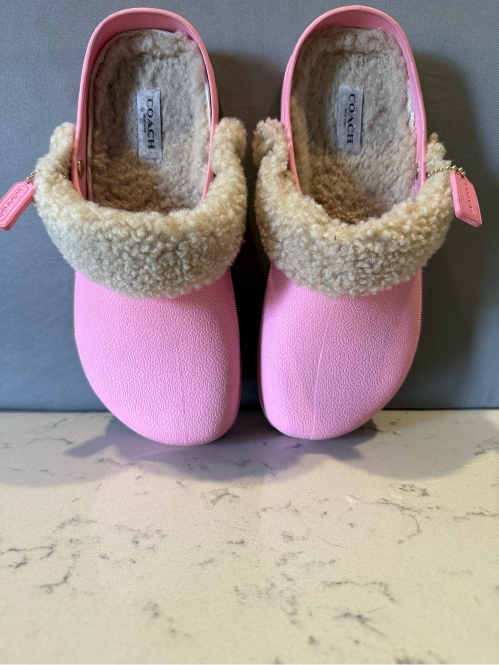 Coach Pink Slip-On Shearling-Trim Clogs - Picture 2 of 16
